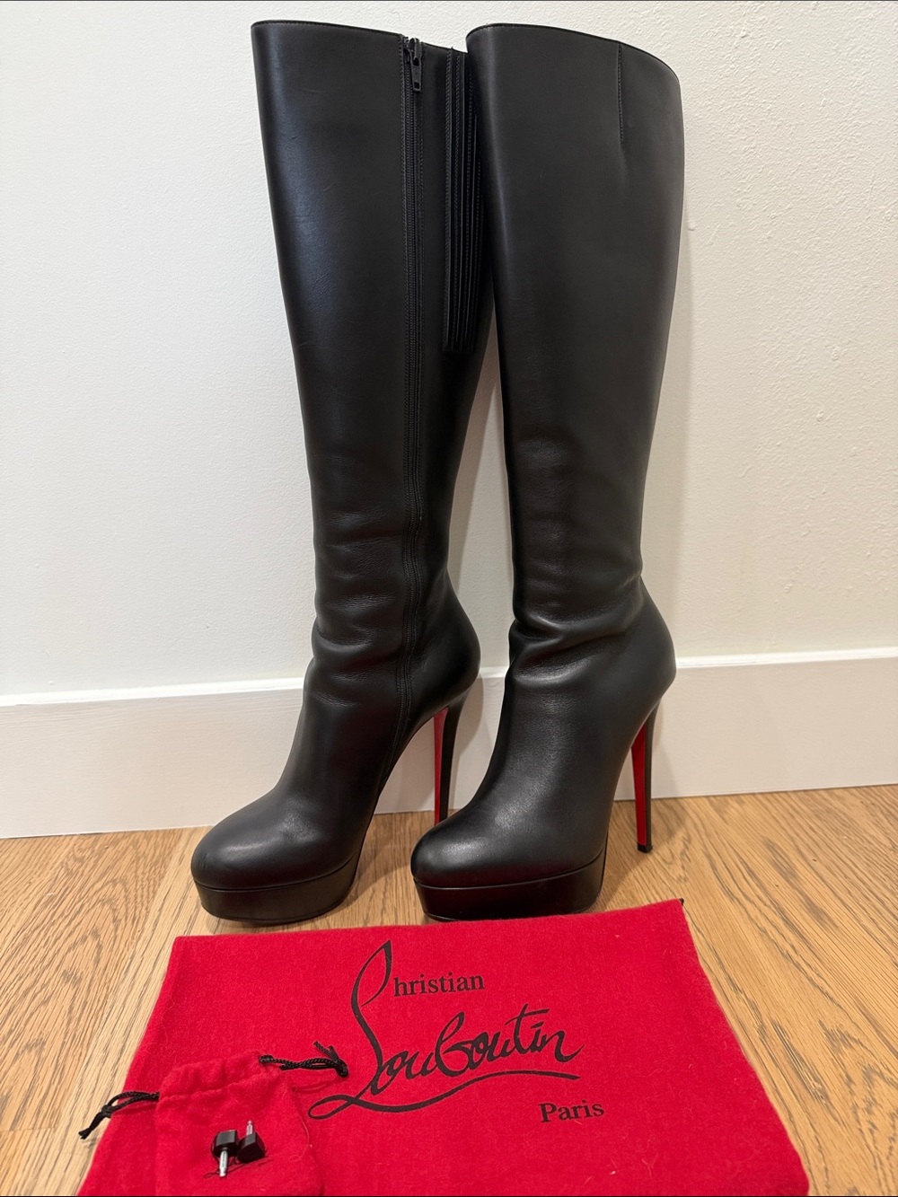 Christian Louboutin Black Leather Over-the-Knee Platform Boots